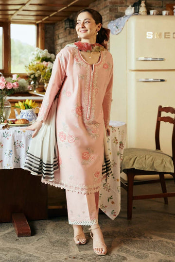 3 Piece Unstitched Heavy Embroidered Pure Lawn Suit with Printed Silk Dupatta